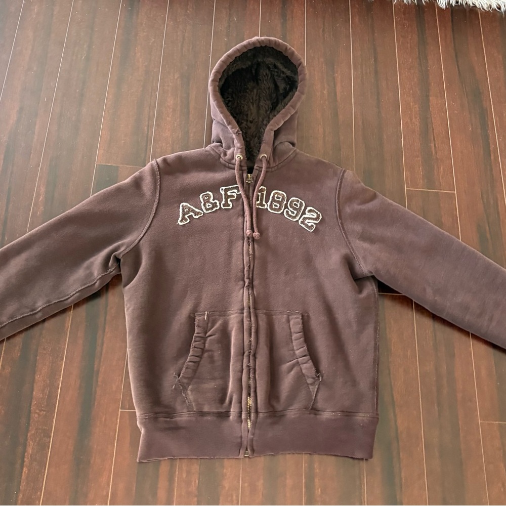 Men’s Abercrombie & Fitch Dark Brown Sherpa-Lined Hoodie -Y2K Vintage - Size Med